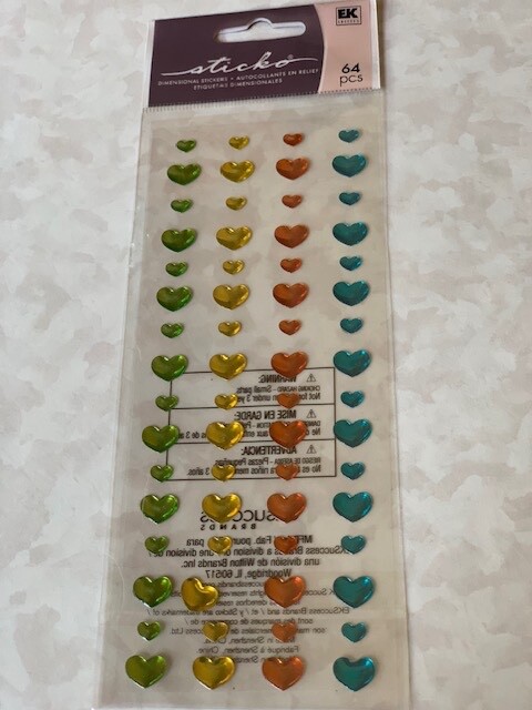 STICKO EK SUCCESS EPOXY STICKERS BRIGHT HEART MULTI-COLOR-SIZE HEARTS 64PCS