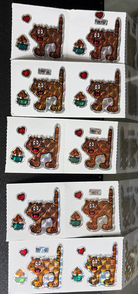 5 VINTAGE 80’S PRISM SCARED CATS STICKER STRIPS 10 STICKERS INCLUDED