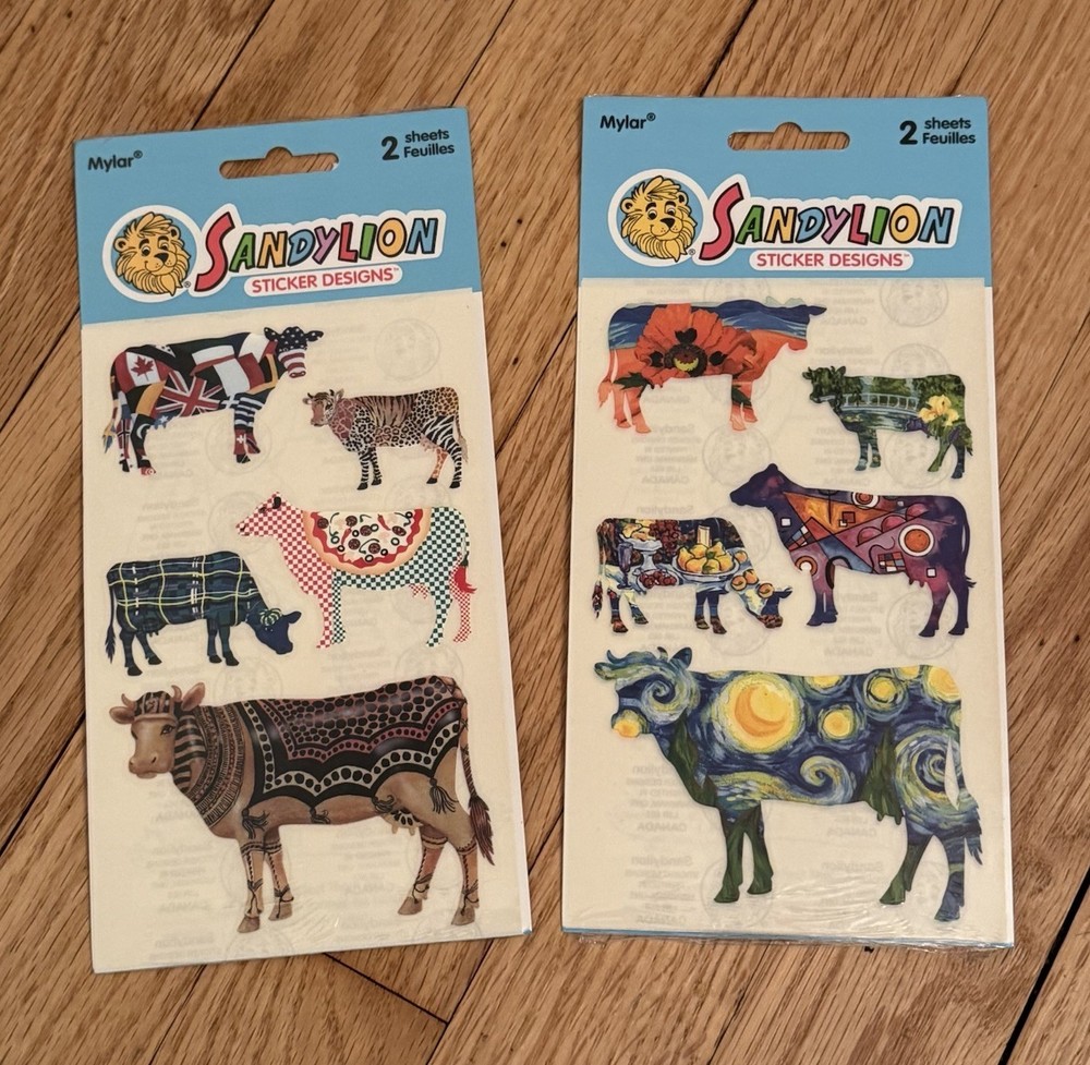 Vintage Sandylion Cows On Parade Paintings & Fabrics Patterns Stickers 4 Sheets