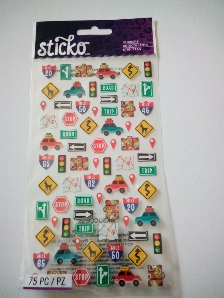 Crafts Stickers Sticko Mini Travel Icons Cars Stop Lights Arrows Luggage Map Pin