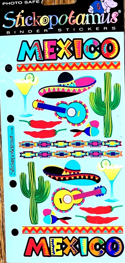 Mexico Sombrero Guitar Flamenco Chili Pepper Margarita Travel Sticko Stickers
