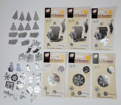 78 Pc Silver Metal Christmas Embossed Embellishments Charms Tree Stocking Mitten
