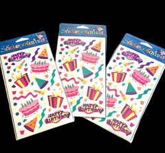 3 Pks Stickopotamus Stickers Happy Birthday Cake Presents Party Hats Streamers