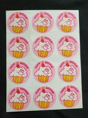Vtg Trend Scratch n Sniff Sticker Happy Birthday Cupcake Matte 12 qty 1981