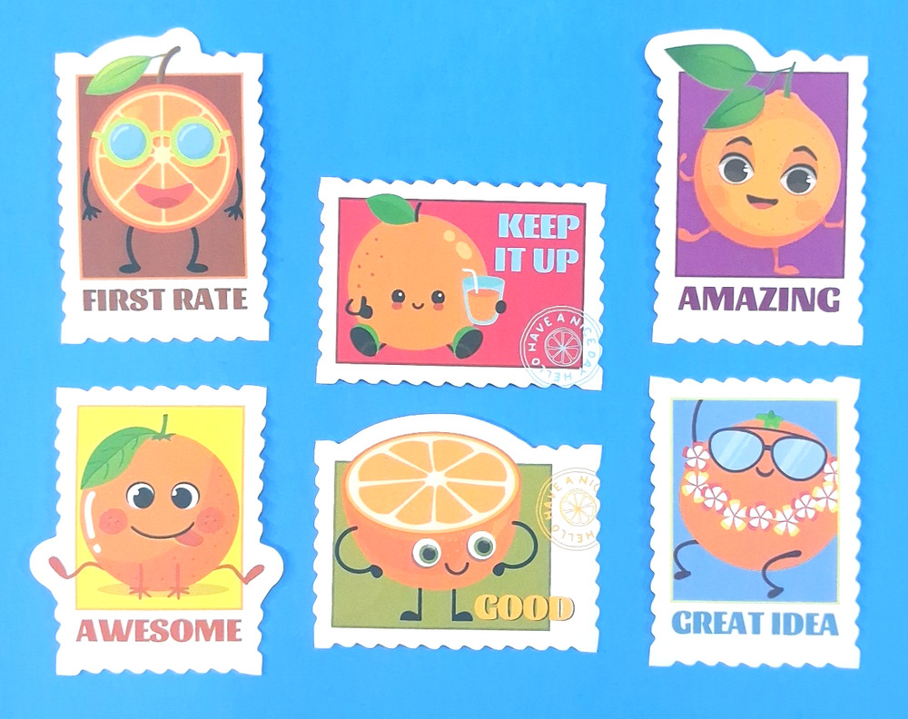 Orange Scented Stamp Style Sticker Set Of 6