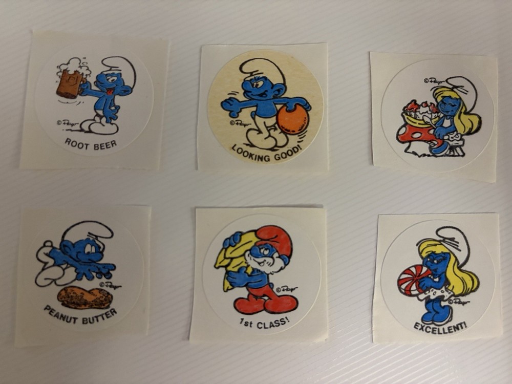 vintage Stickers Scratch N Sniff SMURFS 6 1980s