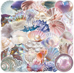 50PCS Sea Shell Stickers Aesthetic PET Transparent Conch Stickers Clamshell Pear
