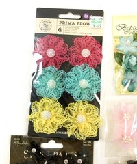 Fabric Flowers Bows Embellishment Sticker LOT Jolees Offray Petaloo