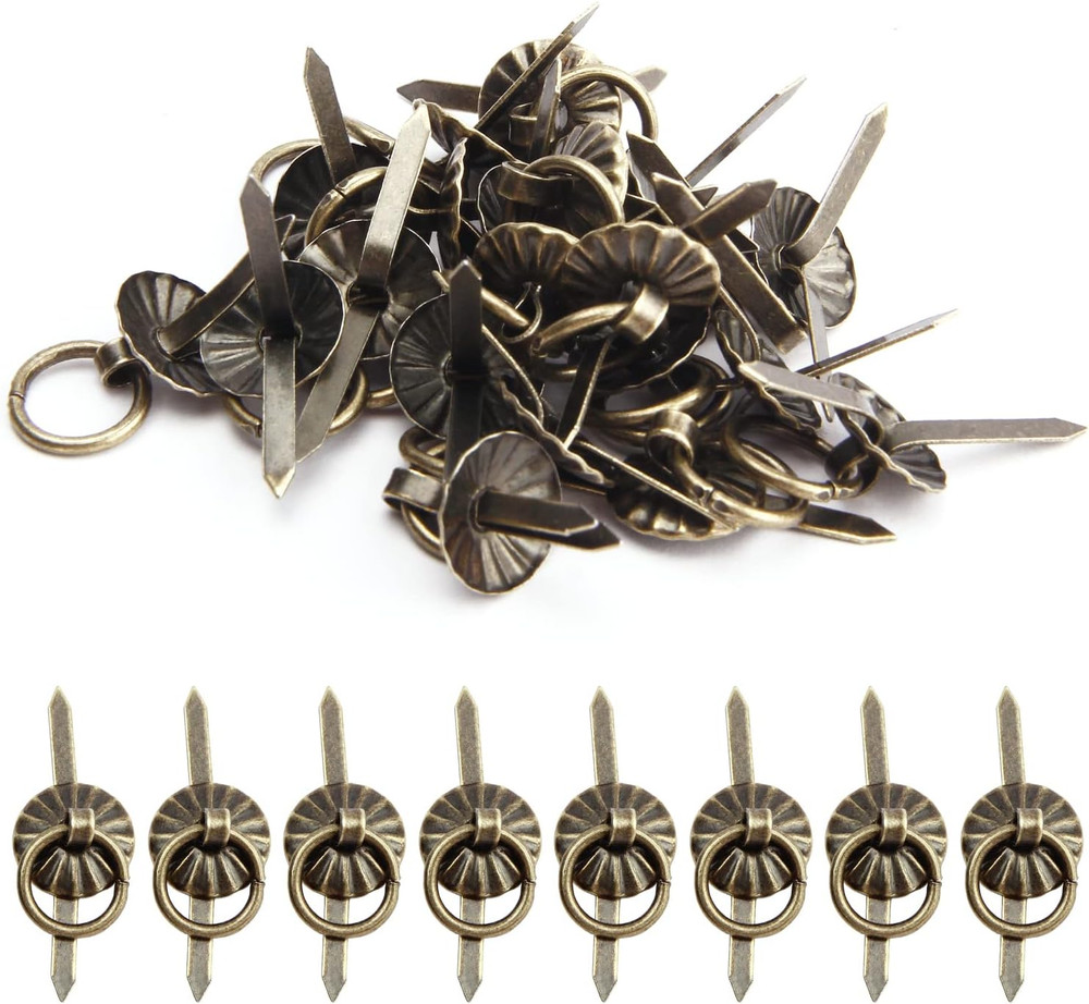50Pcs Metal Brad Fasteners Mini Pull Ring Handle, Lightweight Vintage Decorative