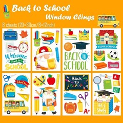 Delightful 8-Pack Back to School Window Decor – Reusable PVC Clings for Kids