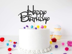 Black Happy Birthday Cake Topper – Black Glitter Birthday Party Cake Decorati…