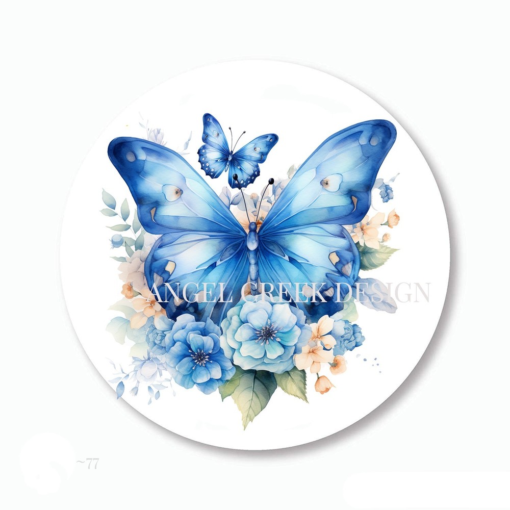 30 BLUE BUTTERFLY STICKERS ENVELOPE SEALS BUTTERFLY FAVORS 1.5″ ROUND LABELS