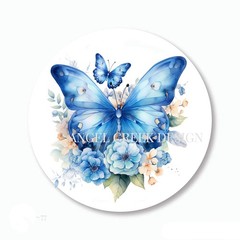 30 BLUE BUTTERFLY STICKERS ENVELOPE SEALS BUTTERFLY FAVORS 1.5″ ROUND LABELS