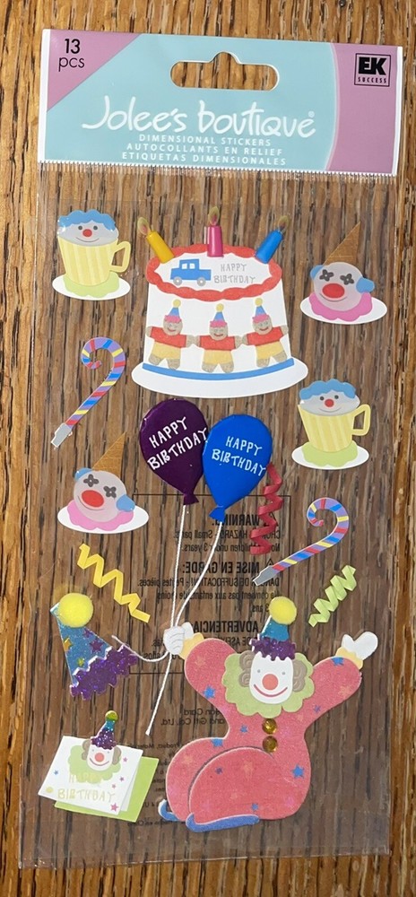 RARE Jolees Clown Birthday Ice Cream Cake Balloon Happy Party Scrapbook Stickers