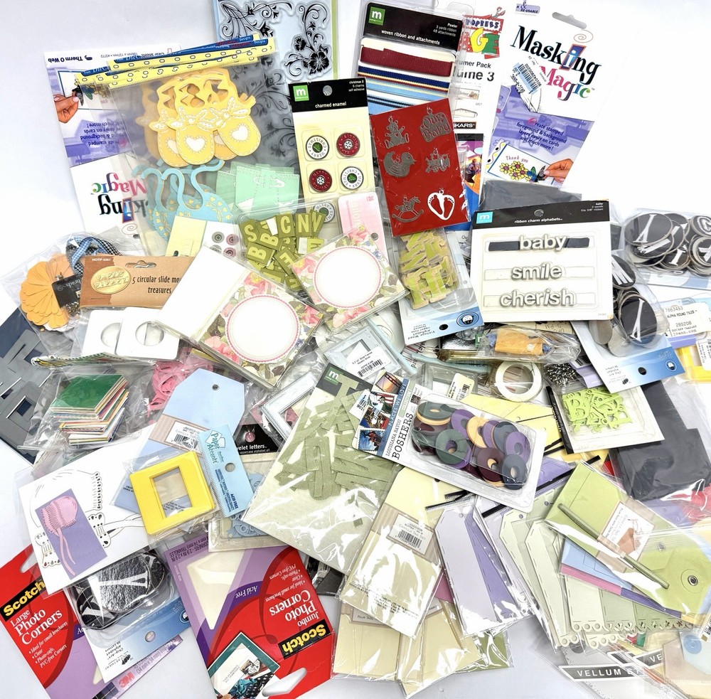 100+ Variety Lot Crafting Scrapbooking Items: Metal Letters Tags Embellishments