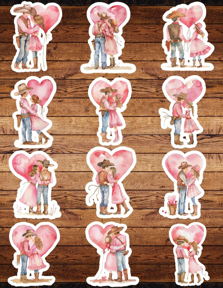 Cowboys in Love Die Cut Vinyl Stickers Set Scrapbooking Laptop WaterBottle