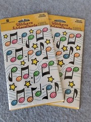 Vintage American Greetings Sticker Neom Color Music Notes Lot 2 Sheets NOS