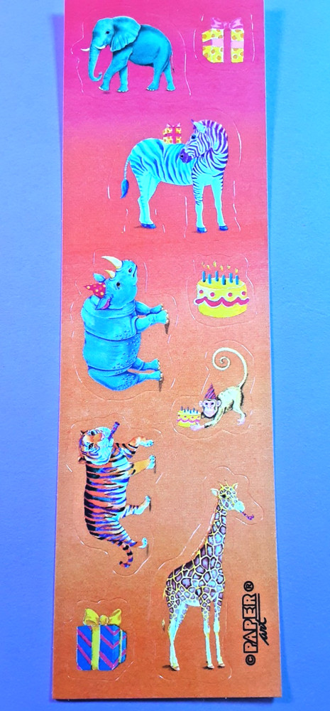 vintage Paper Art birthday zoo animals sticker strip