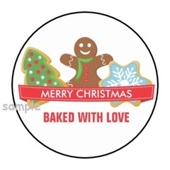 30 CHRISTMAS BAKED WITH LOVE ENVELOPE SEALS LABELS STICKERS 1.5″ ROUND COOKIES