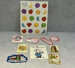 Vintage 1970s 1980s Sticker Lot Smurfs Care Bears Unicorns Hallmark Puffy