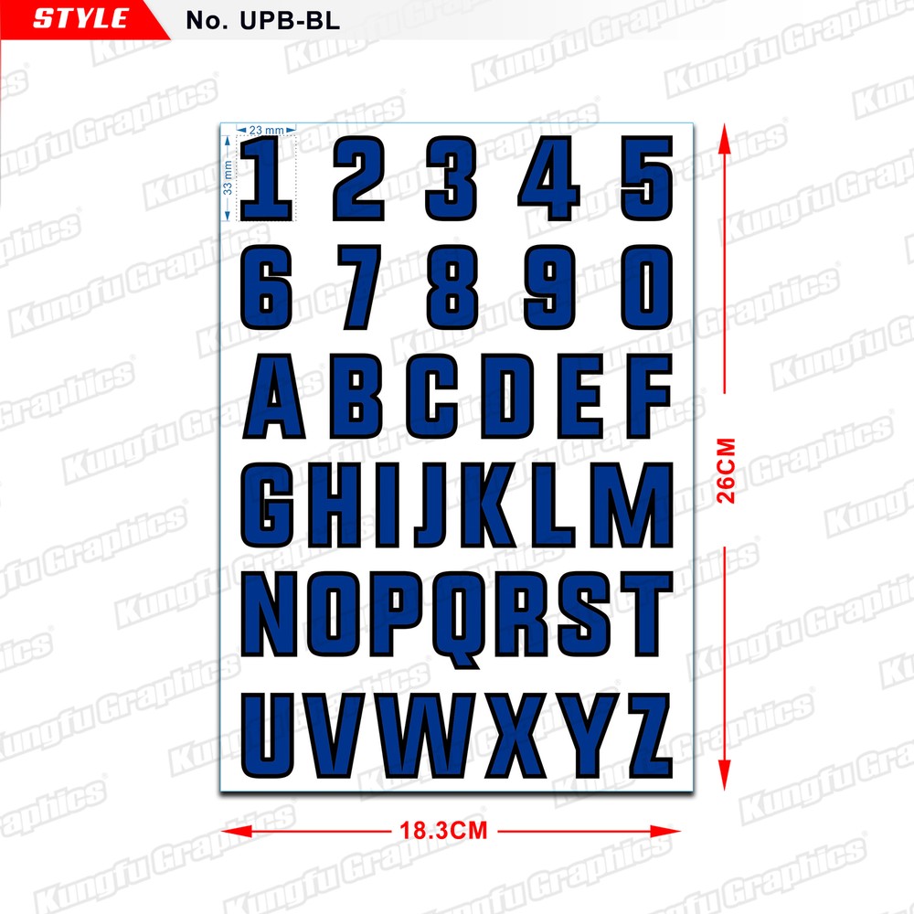 Kungfu Graphics A-Z Alphabet Stickers Number Decals Vinyl Red Blue Black Green