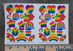 Vintage 1991 Current Bright Rainbow Stars Butterflies Hearts Sticker Sheet NOS