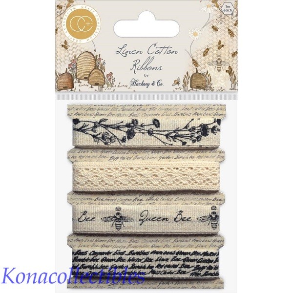 Craft Consortium Tell The Bees Cotton Linen Ribbon 4/Pkg