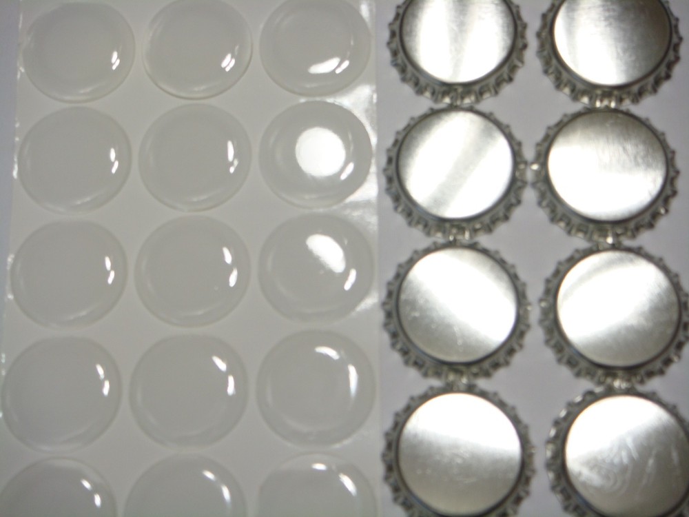 25 1 inch linerless Silver Chrome Bottle Caps & 25 3D Epoxy Dome Stickers