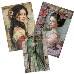 Medieval Princess Postcards 3 Pcs Junk Journal Art Card Topper Scrapbook Crafts