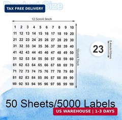 50 Sheets 1-100 Number Stickers, Small Round Vinyl Labels for Organizing