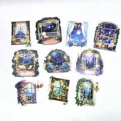Nighttime Summer Window Patio Stickers Scrapbooking Junk Journaling Collage