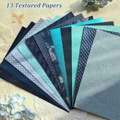 Blue A5 Craft A5 Textured Scrapbook Paper & Mesh Fabric Set – Handmade Craft