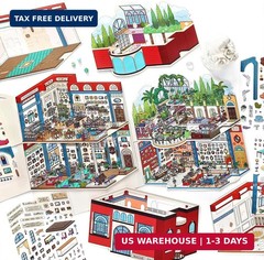 4PCS Foldable 3D Sticker Scene Book for Adults & Teens, DIY Isometric House Scen