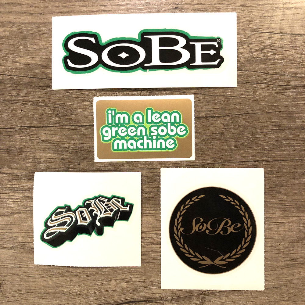 Lot of 4 Vintage Sobe drink Stickers Spellout Dirt Bike Motorcycle Decal 90s Y2K