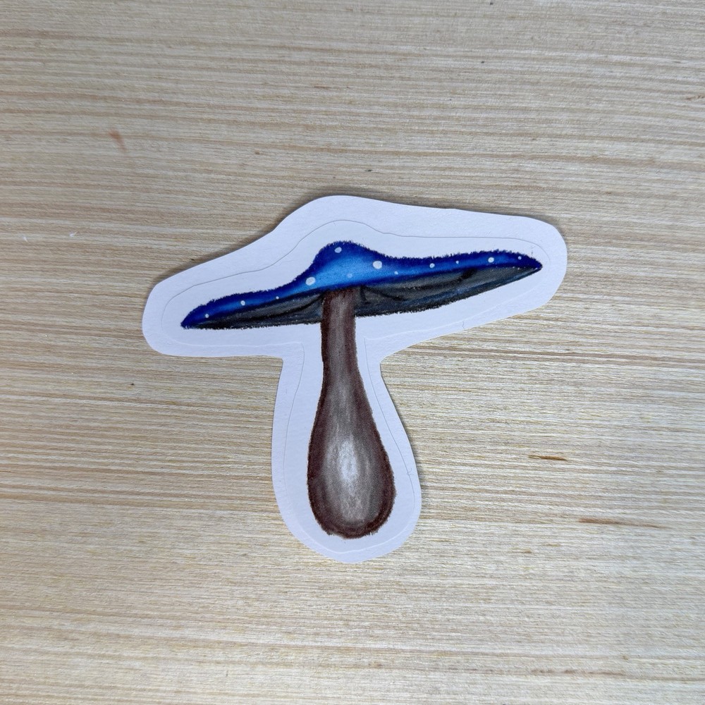 Die Cut Sticker Hand Drawn Blue Poison Mushroom Illustration Cottage Core