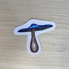 Die Cut Sticker Hand Drawn Blue Poison Mushroom Illustration Cottage Core