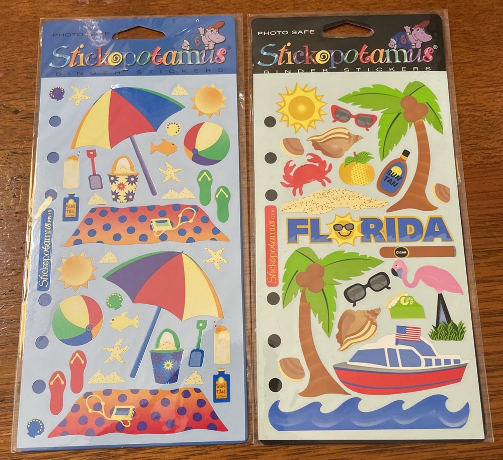 Lot Of 2 New Sealed Stickopotamus Binder Stickers Sheets Beach Vacation Tropical