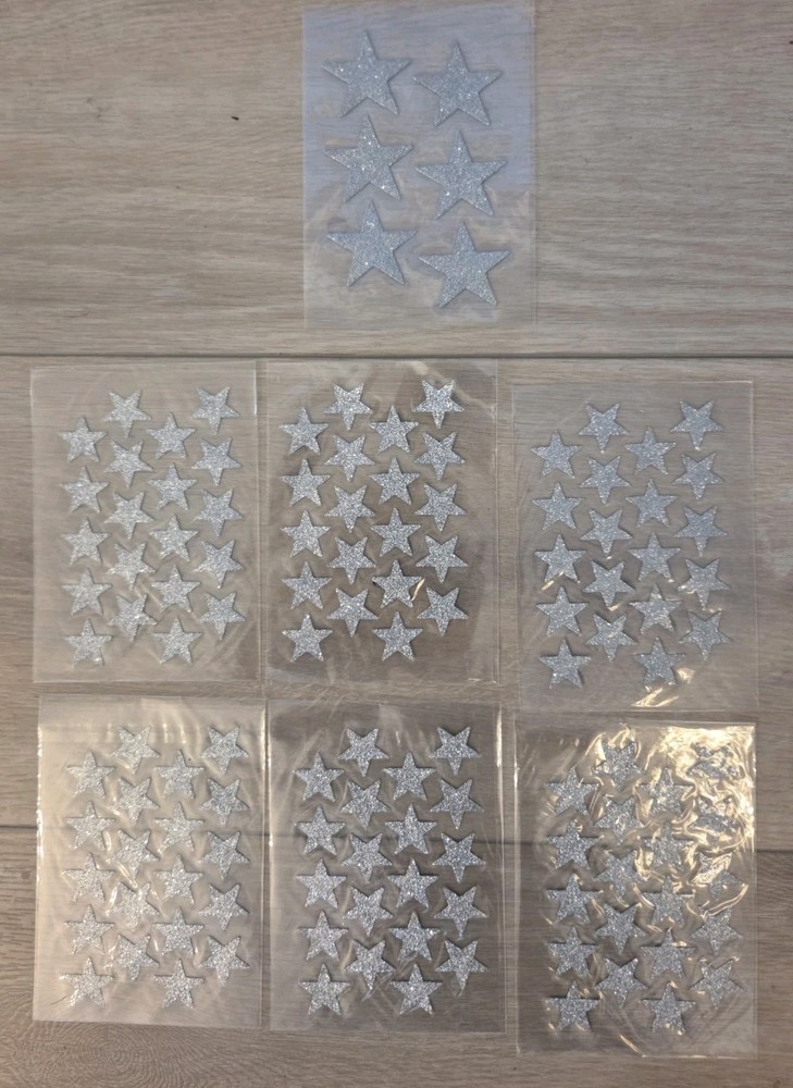Bulk Lot Assorted Silver Glitter Star Stickers – Craft Decals / 7 Sheets