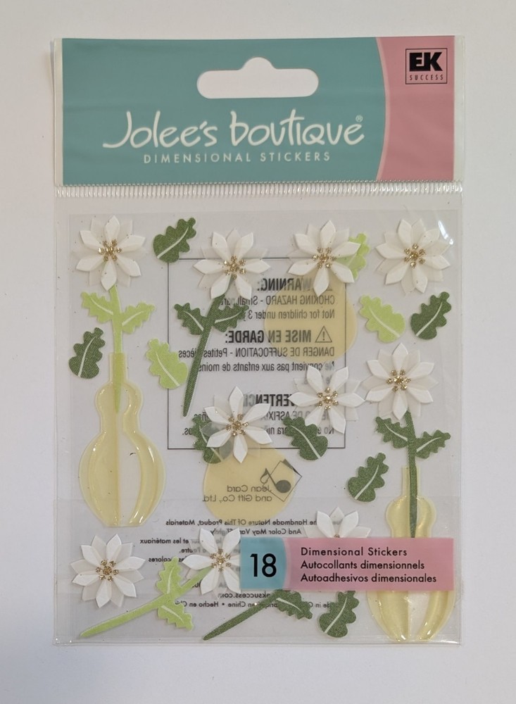 VERY RARE Jolee’s White Blooms Flowers In Vases Scrapbooking Stickers