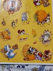 Vintage Hallmark Thanksgiving Fall themed sticker sheet, cute woodland animals