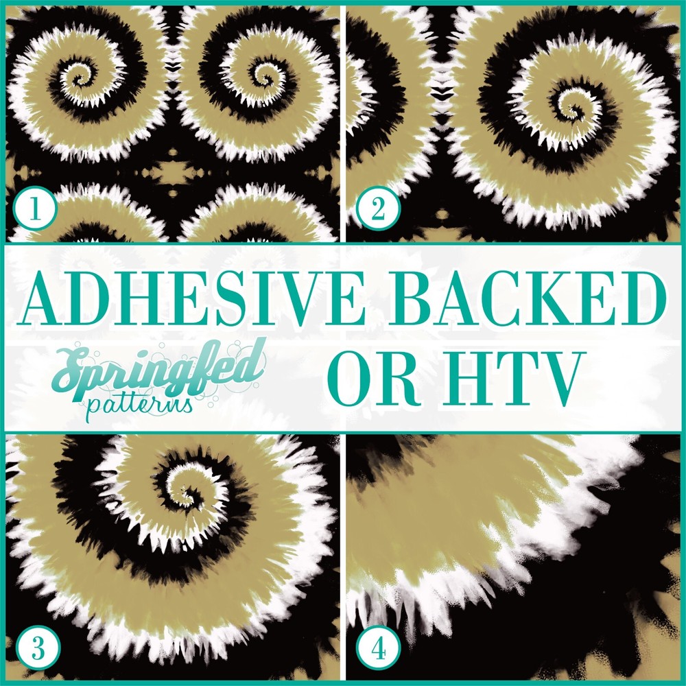 TIE-DYE Pattern BLACK, FLAT GOLD & WHITE Adhesive or HTV Heat Transfer Vinyl