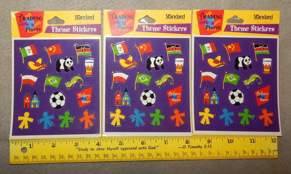 3 Packs Vintage Flags, Soccer Ball Stickers (1/2″ to 1″) 288 Stickers – new