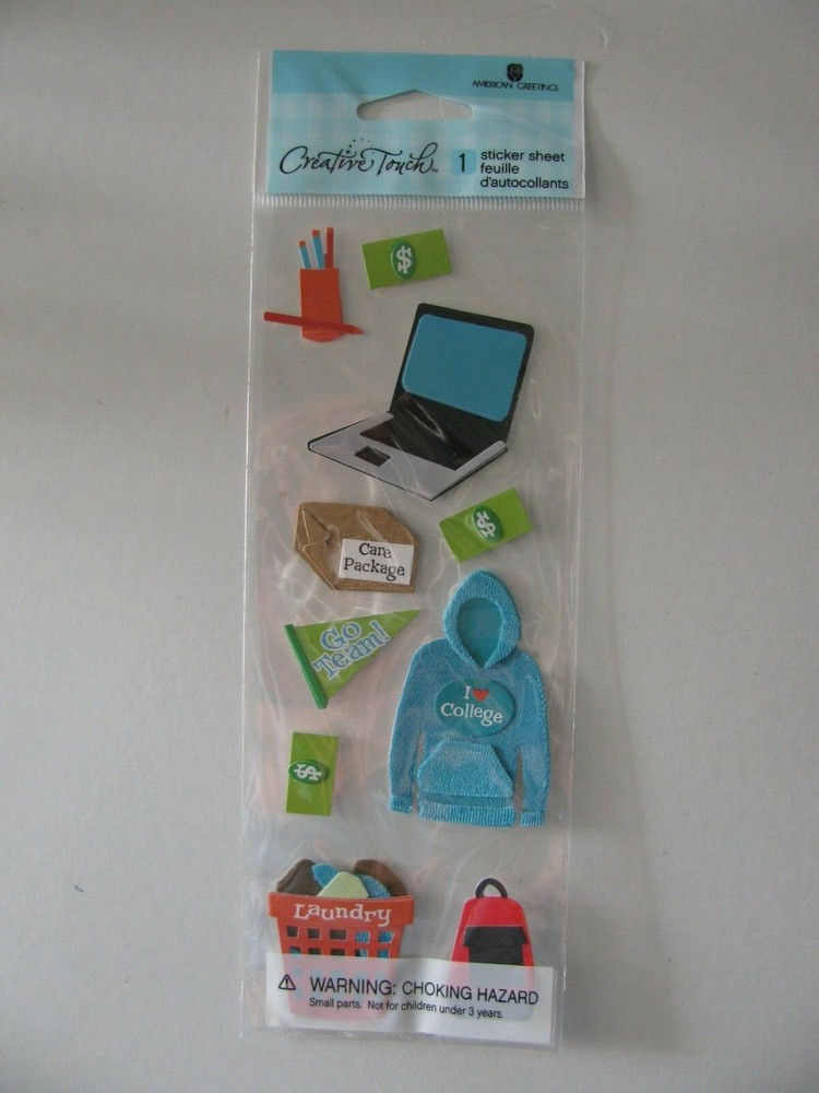 American Greetings COLLEGE Creative Touch 3D Stickers NIP