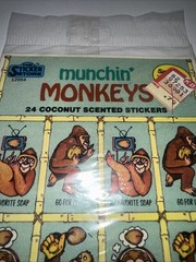 Vintage MUNCHIN’ MONKEYS coconut SCRATCH-N-SNIFF stickers SEALED