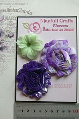 PURPLE WHITE Floral – GREEN & SILVER Fabric Lace Flower Mixes 50-60mm – N3 B NJC