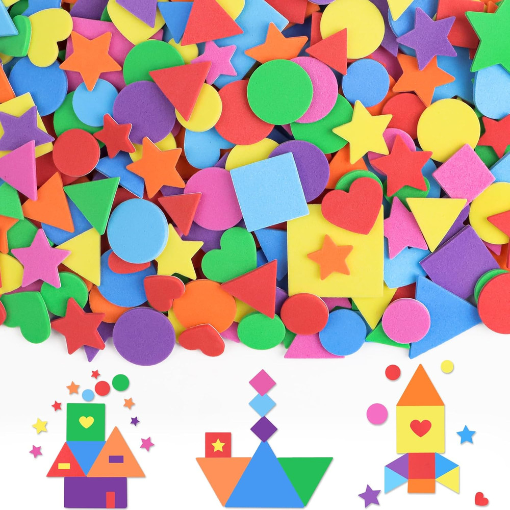 1600 Foam Shape Stickers in 8 Colors for Kids Crafts, 16 Sheets