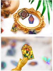 Set Of 60 Stained Glass Cathedral Sticker Flakes Windows Journal