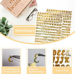 14 Sheets 1/2 Inch Small Glitter Cursive Letters Stickers, 2800 Pieces Sparkle V
