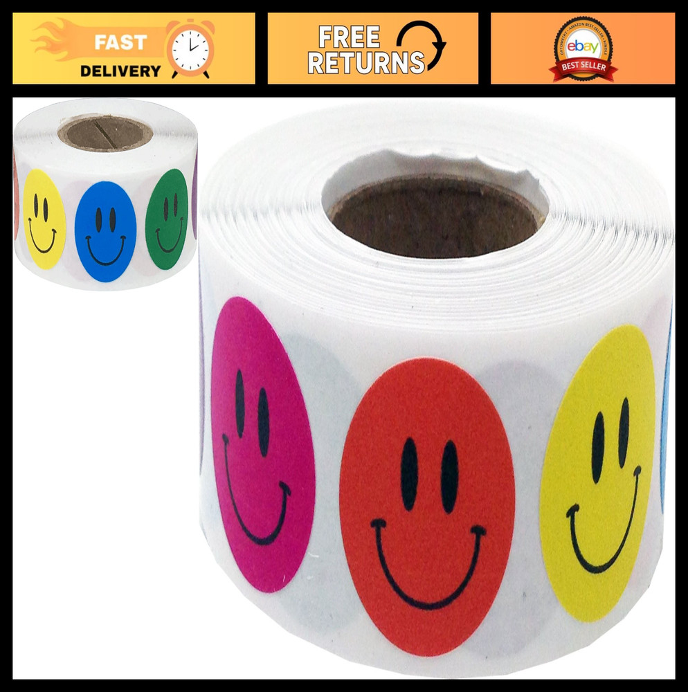 Colorful Happy Face Stickers – 0.75 Inch, 500 Adhesive Labels for Crafts & Organ