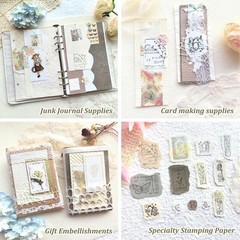 20 Unique A5 Textured Scrapbook Paper & Mesh Fabric Set, Handmade Craft Paper fo